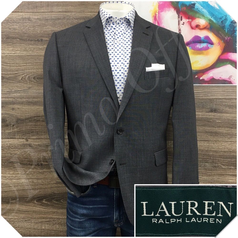 RALPH LAUREN‎ Mens Blazer Sport Coat Casual Jacket Size 44R Two Button Wool Suit